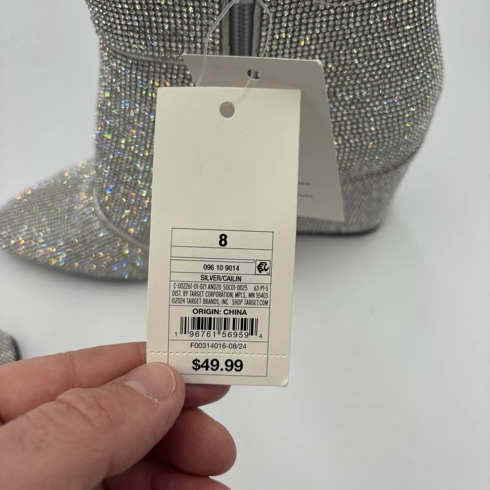 A New Day Silver Rhinestone Glitter Booties Pointed Toe Womens 8 Western Country